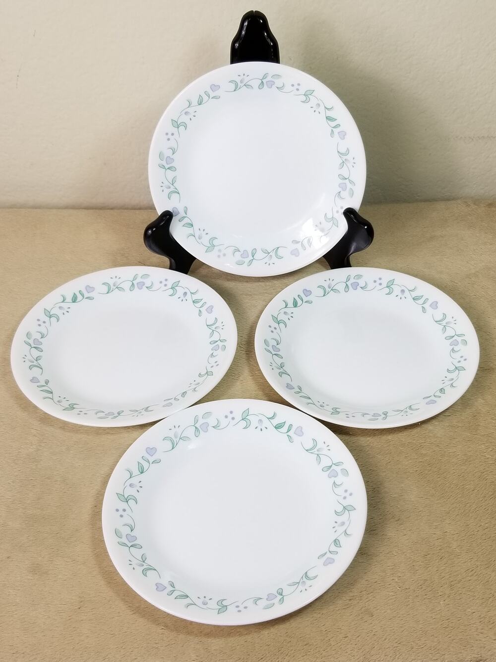 Corelle Corning Country Cottage Bread Plate 6 3/4' Green Leaf 90's USA x4 Vtg